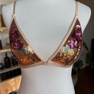 Victoria Secret Sequin Embellished Triangle Bralette - Brown and Gold - 34C